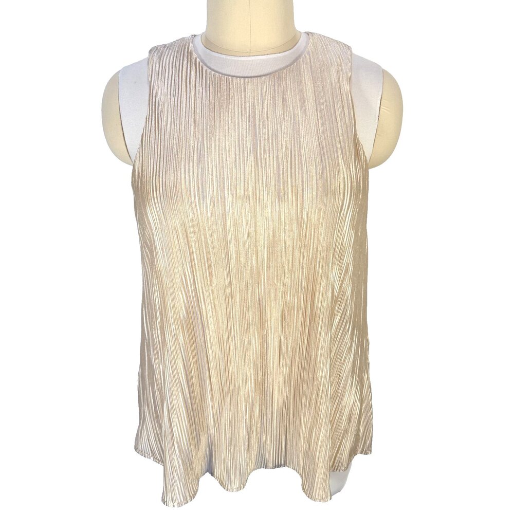 A New Day Tank Womens 2X Gold Accordian Pleat Sleeveless Dressy High Round Neck